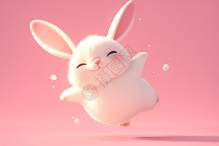 浮空白兔与粉色气泡背景图片