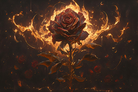 玫瑰花圃燃烧的红玫瑰插画