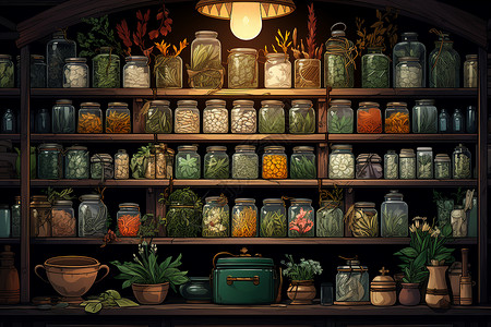 药店中的草药背景图片
