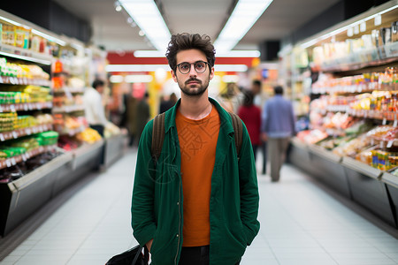 超市中购物的男人高清图片