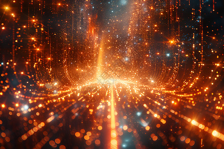 粒子光爆炸宇宙中的橙色之光插画