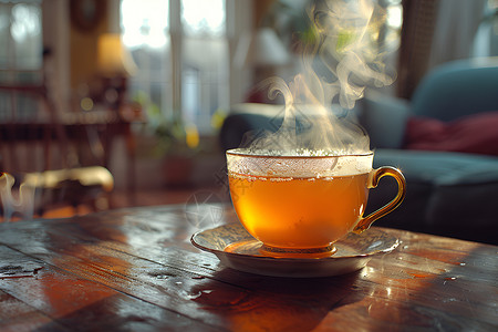 桌子上的茶茶杯热饮茶高清图片