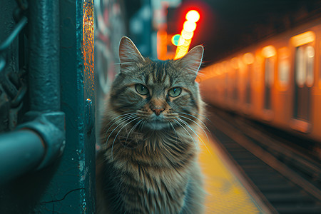 流浪猫地铁站里的猫背景