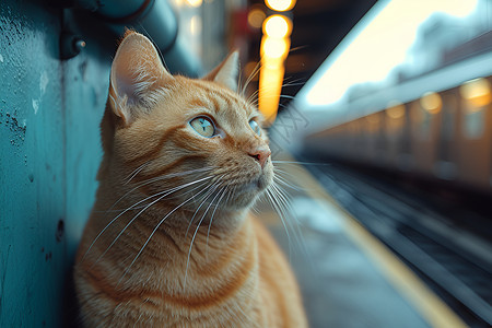 流浪猫地铁站墙边的猫背景