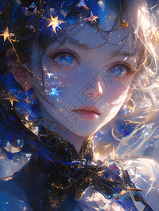 梦幻星空中的少女背景图片