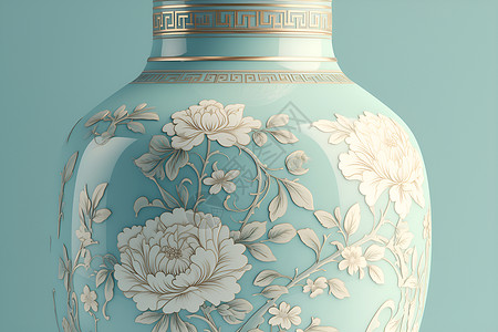 彩绘图案泰式精致图案的瓷花瓶插画