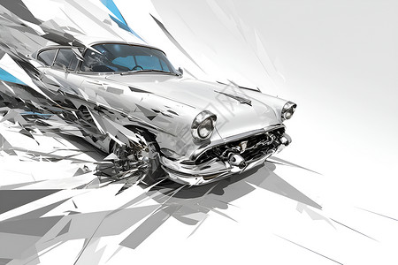 金属模型光影中的复古汽车插画
