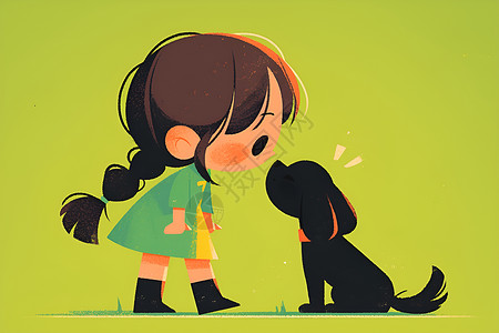 少女与小黑狗插画