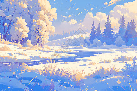 大雪覆盖的土地大雪覆盖的森林插画