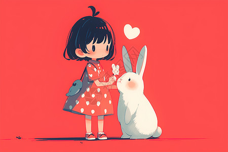 可爱的卡通女孩与小白兔背景图片