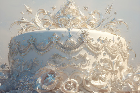镜面不锈钢花装饰的蛋糕背景图片