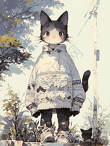 冬日穿着毛衣的猫咪背景图片