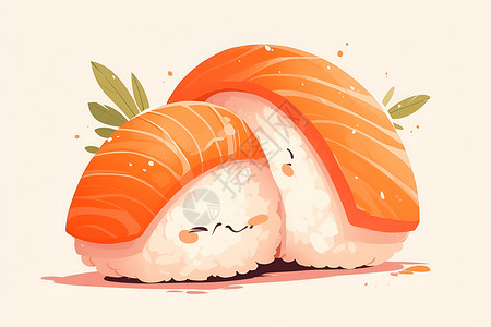 和风美食和风可爱寿司二人组插画