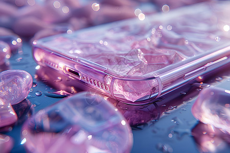 粉水晶中的透明手机壳背景图片