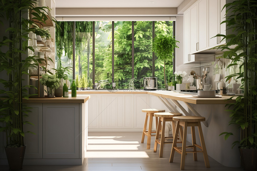 绿意盎然的厨房-大自然融入现代生活图片