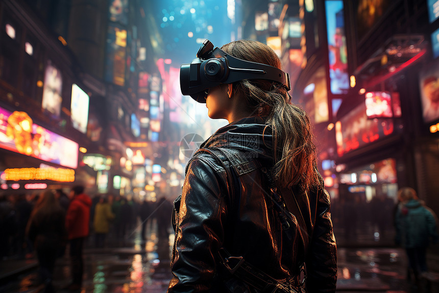 迷幻夜幕下的虚拟城市漫游者图片