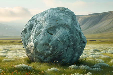 草地上的花岗岩大石头背景图片