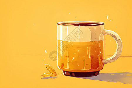 阳光下的黄色咖啡杯高清图片