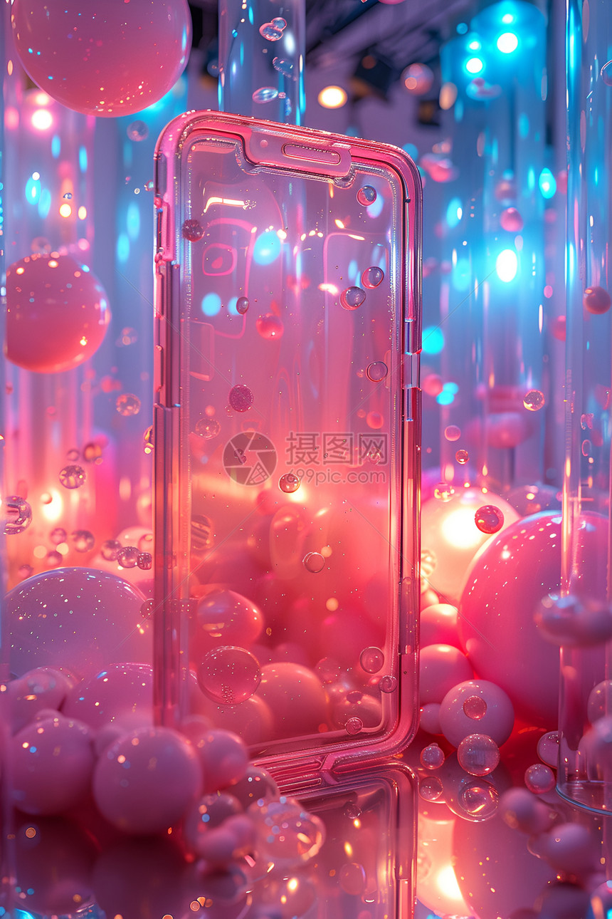 粉色气球房间中的手机套图片