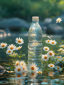 小池塘中的水瓶背景图片