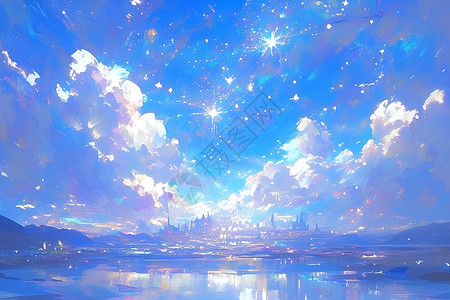 天空水宁静水面上的倒影插画