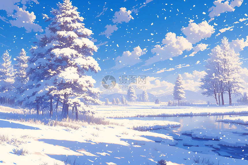 冬日静谧雪景画图片