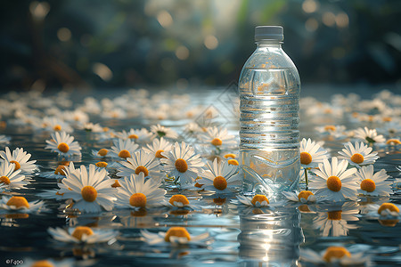 透明塑料瓶美丽花朵插画