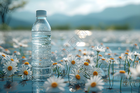 水瓶在池塘背景图片