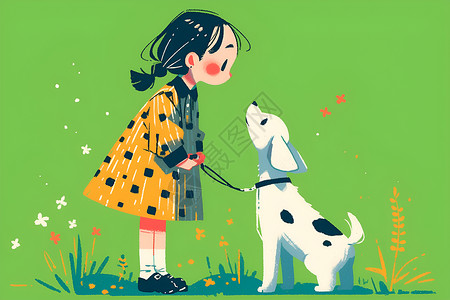 卡通少女和小狗背景图片