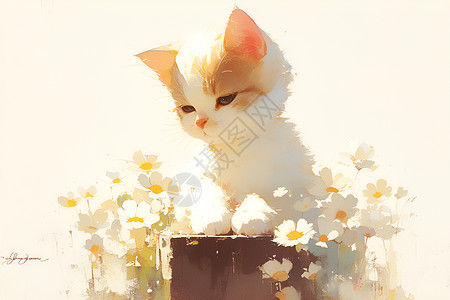 水彩猫咪插画背景图片