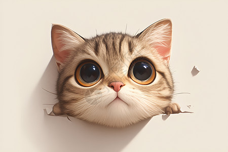 眼神杀墙壁中冒出的顽皮小猫插画