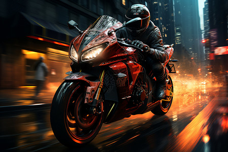 摩托车图片暗夜骑士的炫光背景