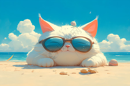 阳光沙滩上的猫咪背景图片