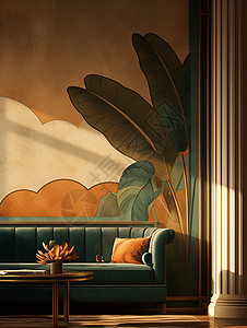 客厅里的芭蕉挂画背景图片