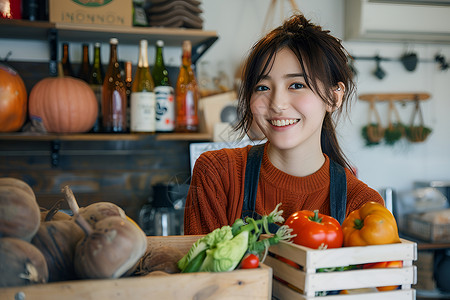 乡村风光中一位女士高清图片