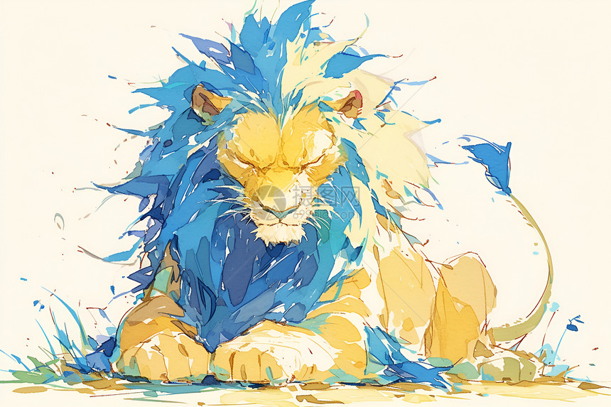 蓝发狮子图片
