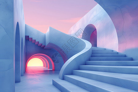 夕阳下的宫殿阶梯背景图片