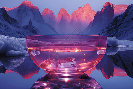 紫红色的花冰山与红碗设计图片