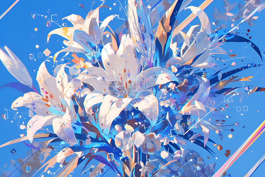 蓝天下绽放的百合花图片
