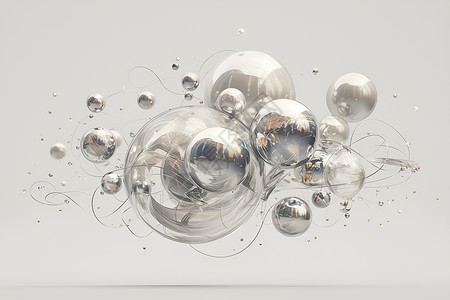 金属球体水流中浮空的球体插画