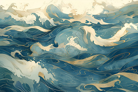 插画的海洋海浪背景图片