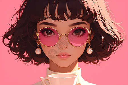 粉色茶杯粉色太阳镜插画
