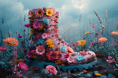 梦幻装饰植物花朵装饰鞋子插画