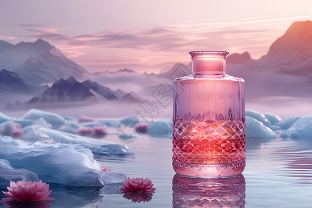 唯美风景下的粉色瓶子设计图片