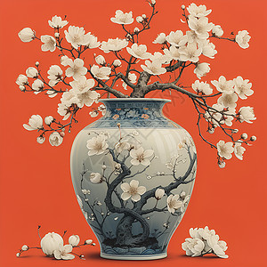 花瓶中的白色梅花背景图片