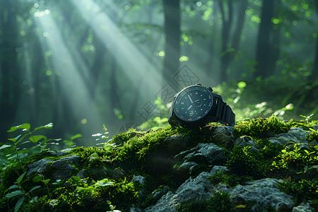 智能手表背景露天丛林中的智能手表背景