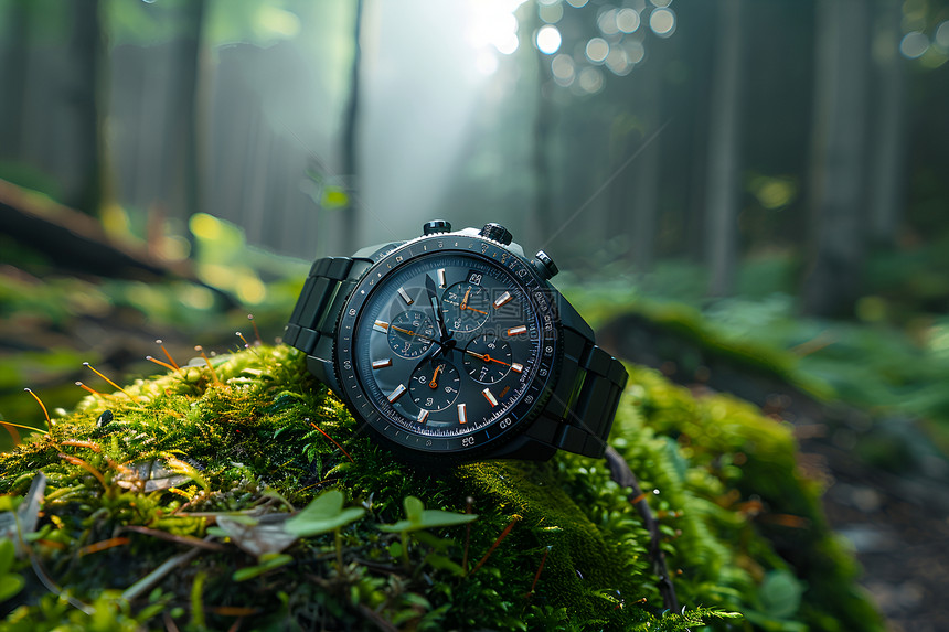 森林苔藓上的智能手表图片