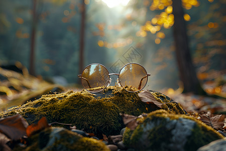 一副眼镜高清森林中的一副眼镜（电商产品）背景