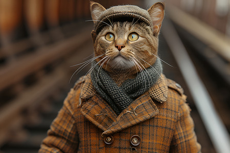 地铁站台的小猫咪背景图片