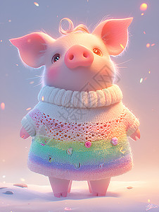 穿着彩虹毛衣的小猪背景图片